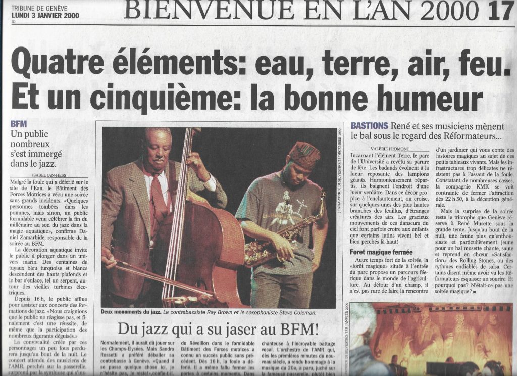 Tribune de Genève, Bienvenu en l'An 2000. René et ses musiciens mènent le bal sous le regard des Réformateurs.